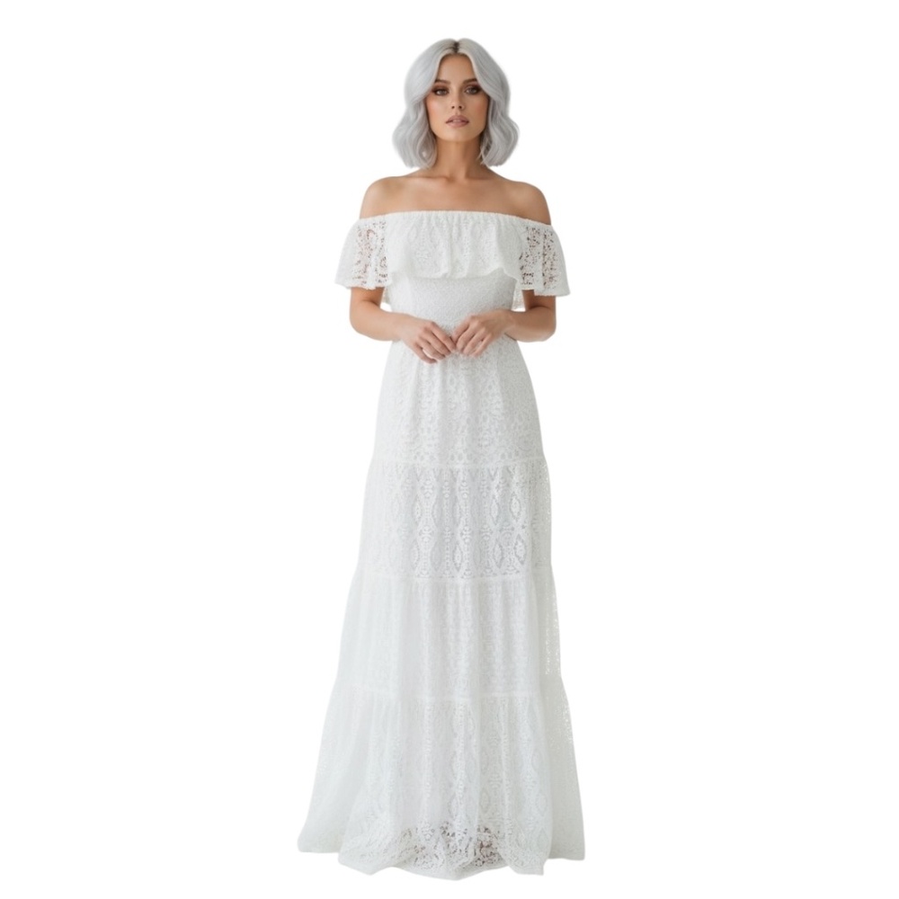 NWT NIGHTCAP CLOTHING Off the Shoulder Eyelet crochet Lace Boho Maxi Dress XS